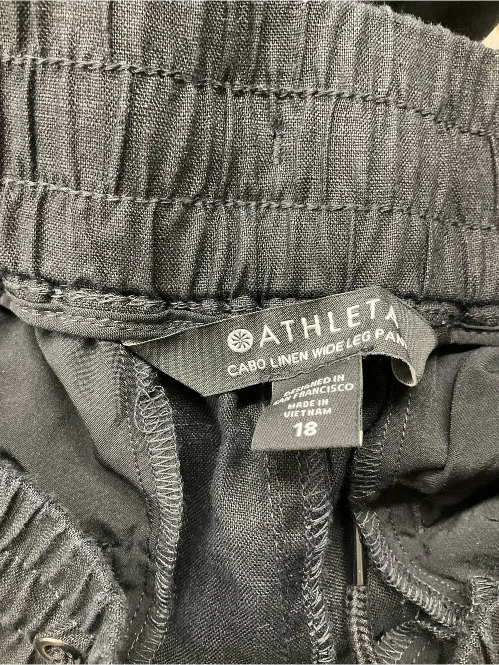 Athleta Cabo Linen Wide Leg Pants Lightweight Pull On Waistband Black Sz 18 NWT